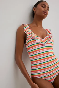 Bañador volantes estampado de rayas micropiqué<Ysabel Mora Discount