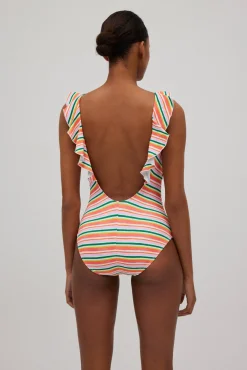 Bañador volantes estampado de rayas micropiqué<Ysabel Mora Discount