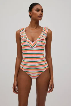 Bañador volantes estampado de rayas micropiqué<Ysabel Mora Discount