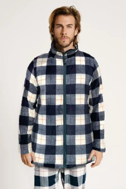 Bata polar hombre cremallera estampado cuadros | MUYDEMI<Ysabel Mora New