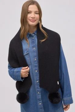 Bufanda con pompones negra<Ysabel Mora Sale