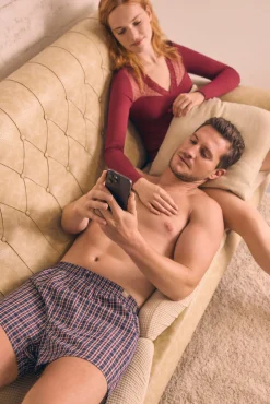 Bóxer de tela abertura algodón estampado cuadros<Ysabel Mora Outlet