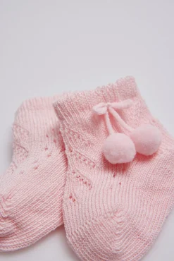 Calcetines perlé con borlas recién nacido<Ysabel Mora New