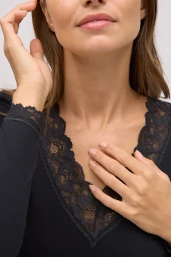 Camiseta manga larga algodón con encaje negra<Ysabel Mora Hot
