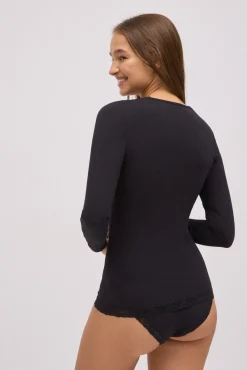 Camiseta manga larga algodón detalles escote<Ysabel Mora Hot