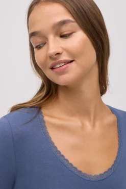 Camiseta manga larga algodón con detalles azul<Ysabel Mora Hot