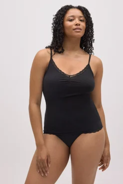 Camiseta tirantes algodón negro detalle fruncido<Ysabel Mora