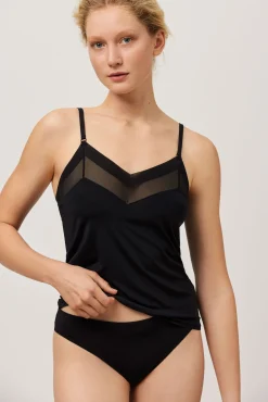 Camiseta tirantes escote de tul negro<Ysabel Mora Clearance