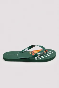 Chanclas verde caqui estampado seafood<Ysabel Mora Clearance