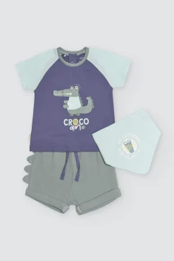 Conjunto bebé 3 piezas camiseta, short y bandana Crocodino<Ysabel Mora Clearance