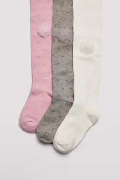 Pack 3 calcetines leotardos de niña punteados detalle de flor<Ysabel Mora Best