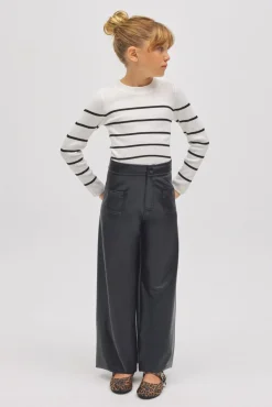 Pantalón niña efecto piel ancho negro<Ysabel Mora Online