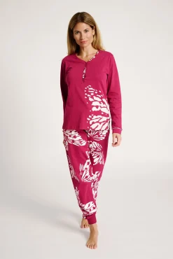 Pijama largo algodón mujer estampado hojas | MUYDEMI<Ysabel Mora