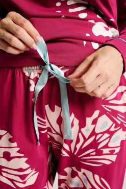 Pijama largo algodón mujer estampado hojas | MUYDEMI<Ysabel Mora