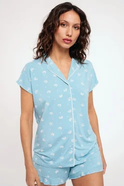 Pijama mujer corto abotonado estampado azul | MUYDEMI<Ysabel Mora