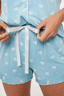 Pijama mujer corto abotonado estampado azul | MUYDEMI<Ysabel Mora