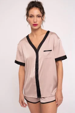 Pijama mujer corto camisa abotonada satén rosa | MUYDEMI<Ysabel Mora Clearance