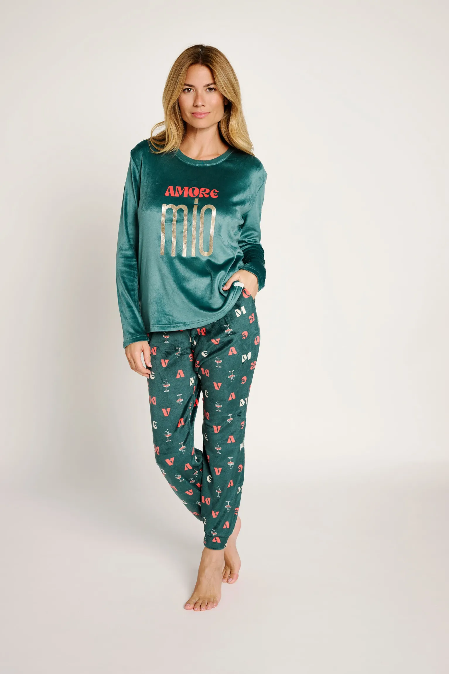 Pijama mujer terciopelo estampado Amore mio | MUYDEMI<Ysabel Mora Hot