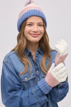 Set gorro con pompón y guantes de punto colores<Ysabel Mora Best
