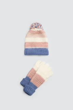 Set gorro con pompón y guantes de punto colores<Ysabel Mora Best
