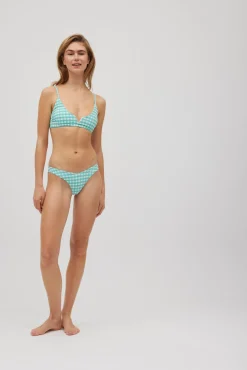 Top bikini triángulo vichy con textura azul copa B<Ysabel Mora