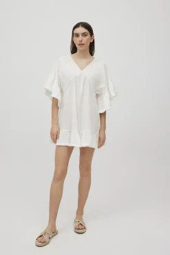 Vestido corto algodón con volantes blanco<Ysabel Mora Sale