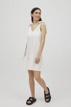 Vestido corto algodón tirantes anudados blanco<Ysabel Mora Sale