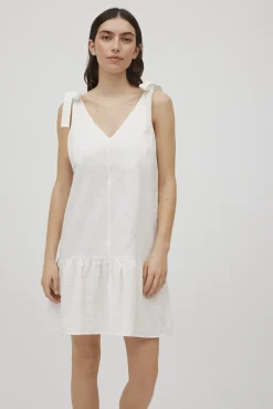 Vestido corto algodón tirantes anudados blanco<Ysabel Mora Sale
