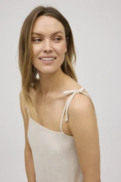 Vestido corto recto con lino<Ysabel Mora