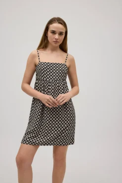 Vestido corto tirantes regulables estampado flores blanco y negro<Ysabel Mora Clearance
