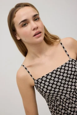 Vestido corto tirantes regulables estampado flores blanco y negro<Ysabel Mora Clearance