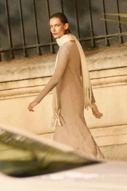 Vestido largo punto canalé marrón<Ysabel Mora Outlet