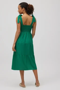 Vestido midi con lino tirantes anchos verde<Ysabel Mora Discount