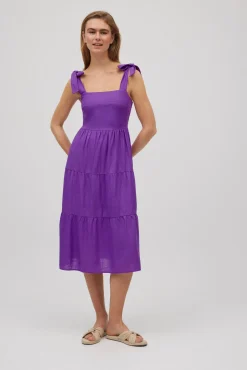 Vestido midi con lino tirantes anchos violeta<Ysabel Mora