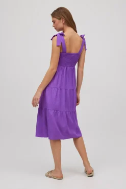Vestido midi con lino tirantes anchos violeta<Ysabel Mora