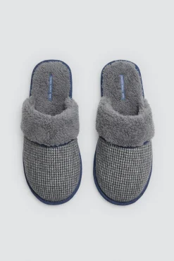 Zapatillas de casa con borreguito estampado pata de gallo<Ysabel Mora